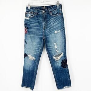 Abercrombie & Fitch Annie Girlfriend High Rise Jeans Floral Embroidered